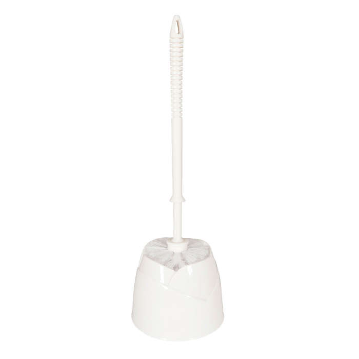 Plastic Toilet Brush with Holder Set - White