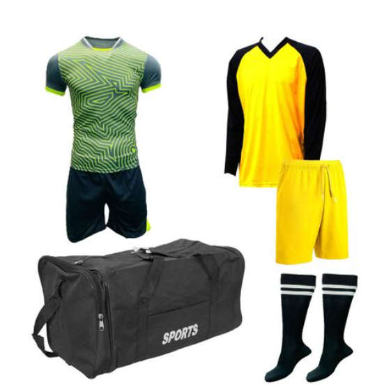 Soccer Kit with Goalkeeper Set &amp; Kit Bag - Football Team of 15 - Grey/Lime