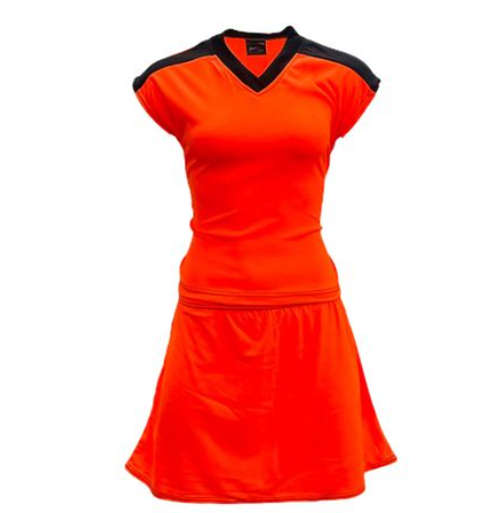Netball Top/Skirt Kit Set for Women's Team of 10 - Orange/Black with Bag