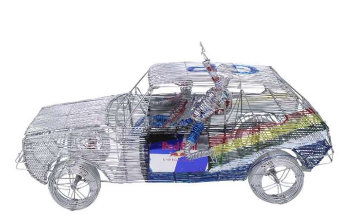 Handcrafted Wire Mesh Red Bull VW Golf Mk1 Model Car