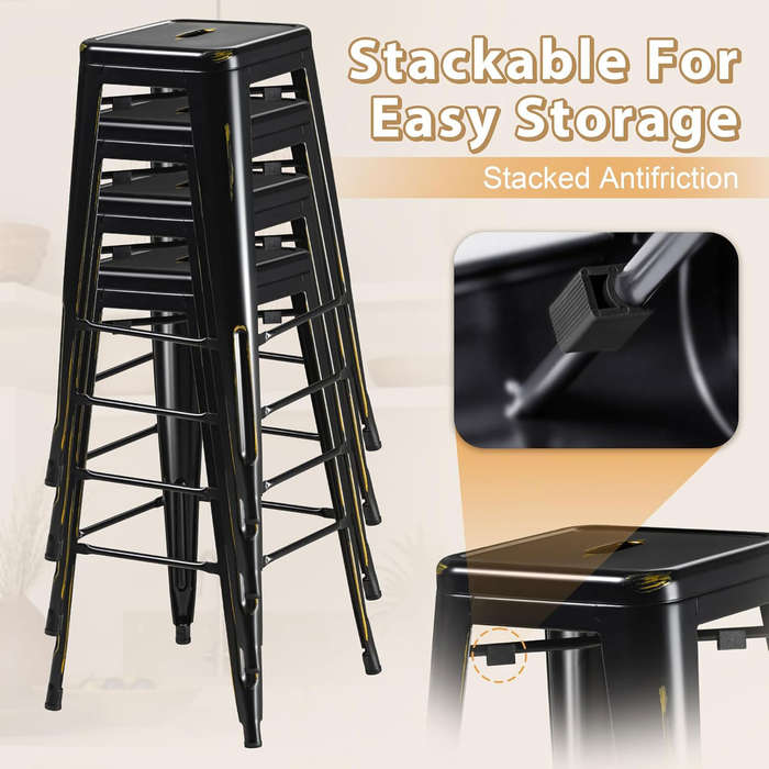 Metal High Backless Stackable Bar Stool - Black
