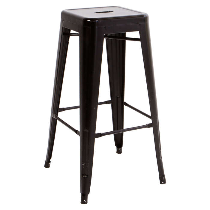 Metal High Backless Stackable Bar Stool - Black