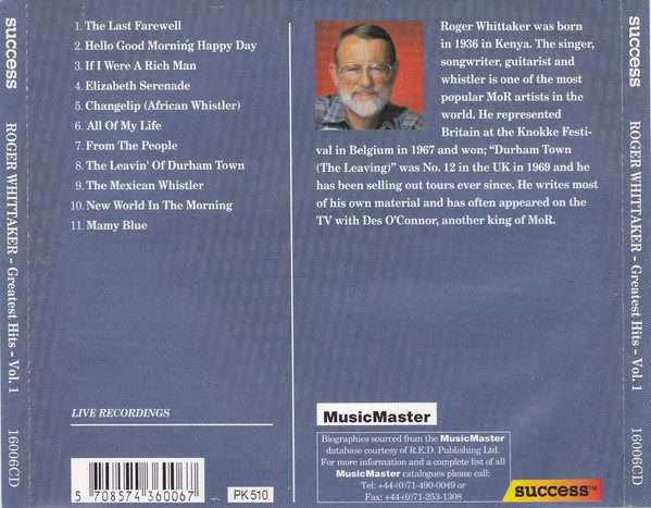 Roger Whittaker  Greatest Hits - Vol. 1 Live CD