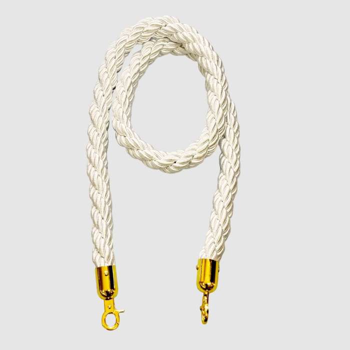 White Braided Stanchion Rope With Golden Clasps