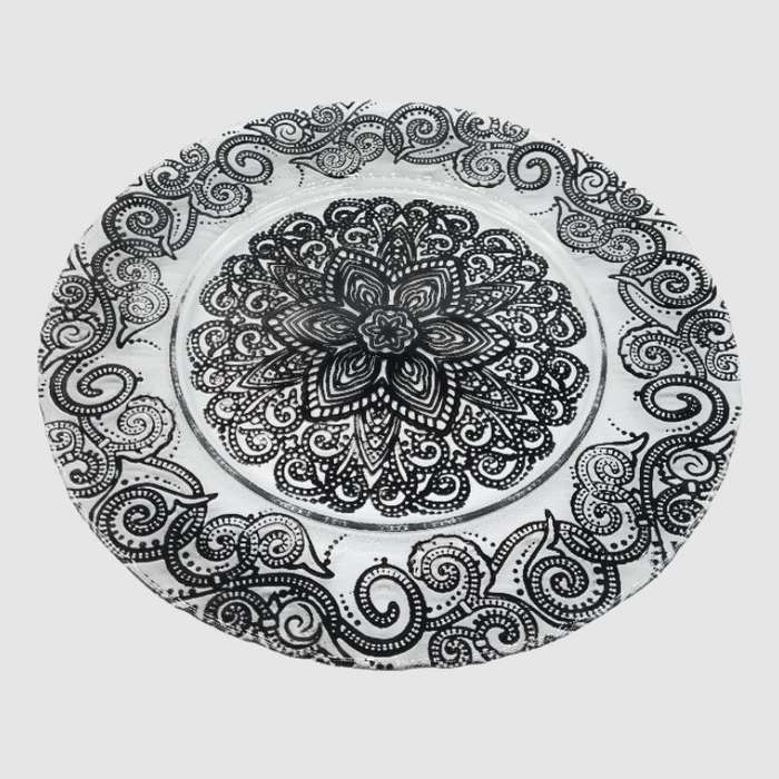 Glass Underplate With Pattern Black 33CM