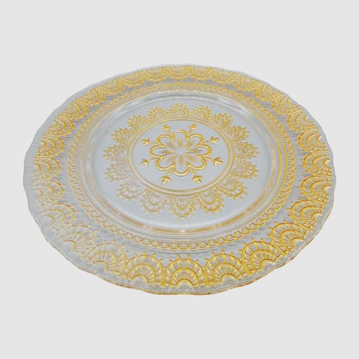 Glass Underplate With Pattern Design Clear & Gold