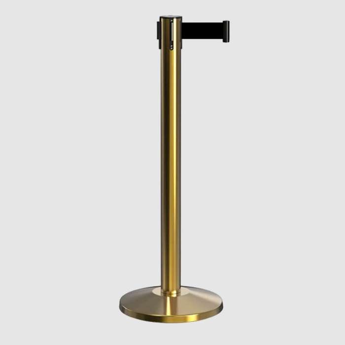 Queue Barrier-Gold Pole With 2M Retractable Black Belt Domed Base Design
