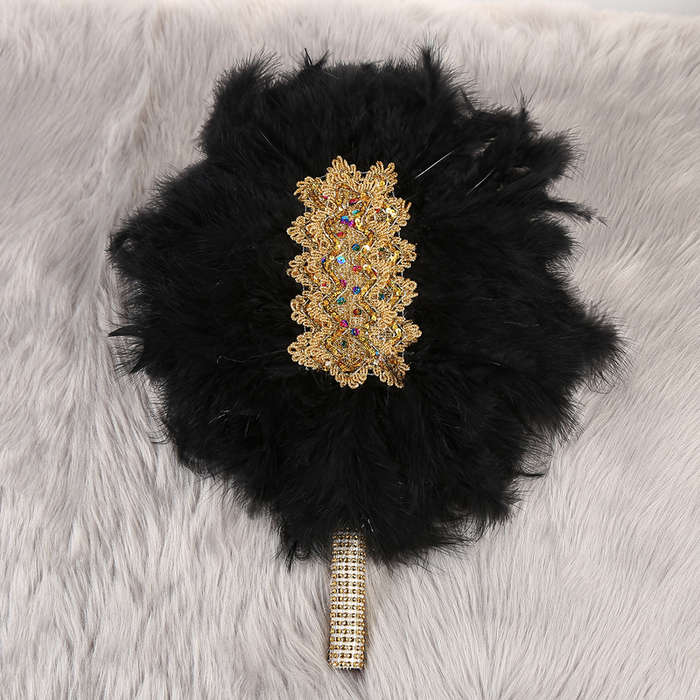 Handmade African Wedding Feather Decor Fan Black