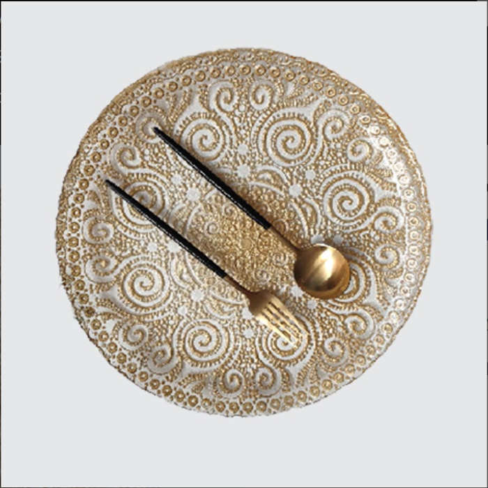 Glass Underplate Gold With Pattern 33CM