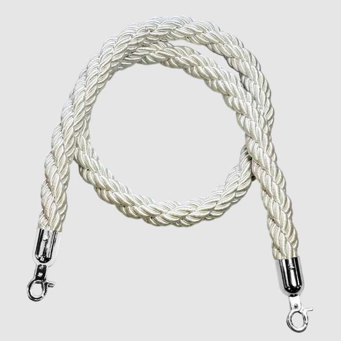 White Braided Stanchion Rope With Silver Clasps