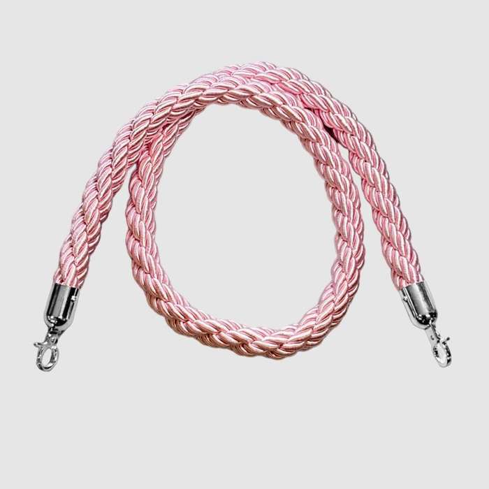 Braided Stanchion Pink Rope With Silver Clasps