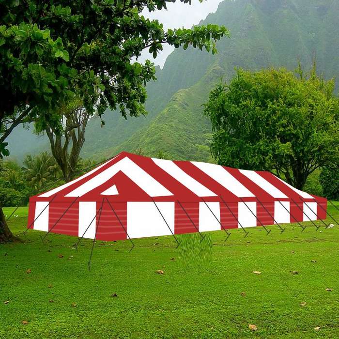 9x18m Heavy Duty Red & White Peg & Pole Tent