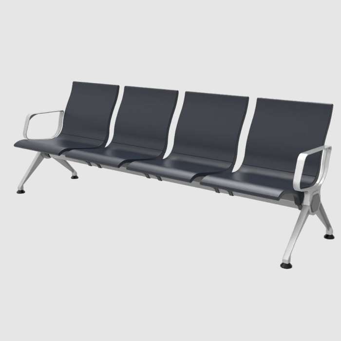 High Quality PU Foam Heavy Duty Airport|Waiting Area|Hospital Chair 4 Seater-Black Seating