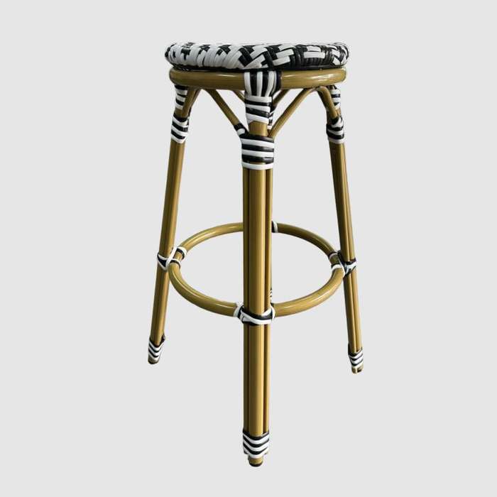 French Bar Rattan Stool Black & White