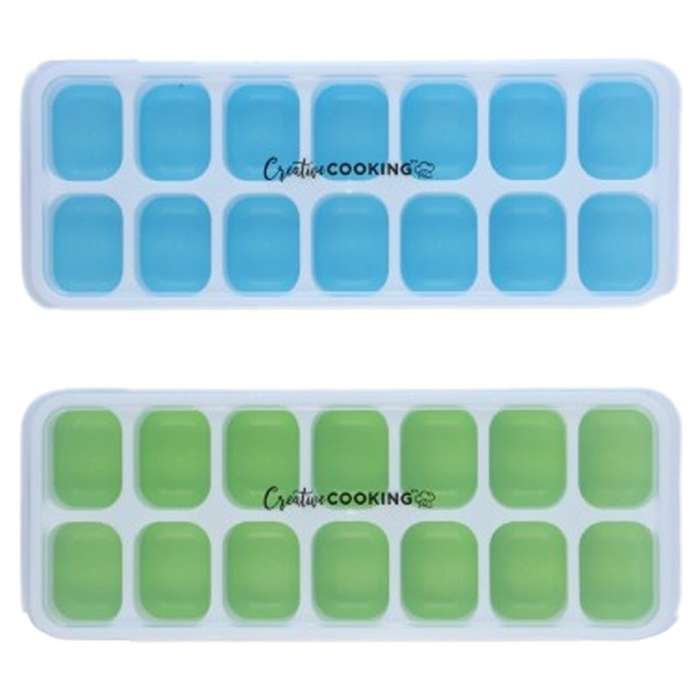 Silicone Pop-Out Ice Trays With Lids, Set Of 2