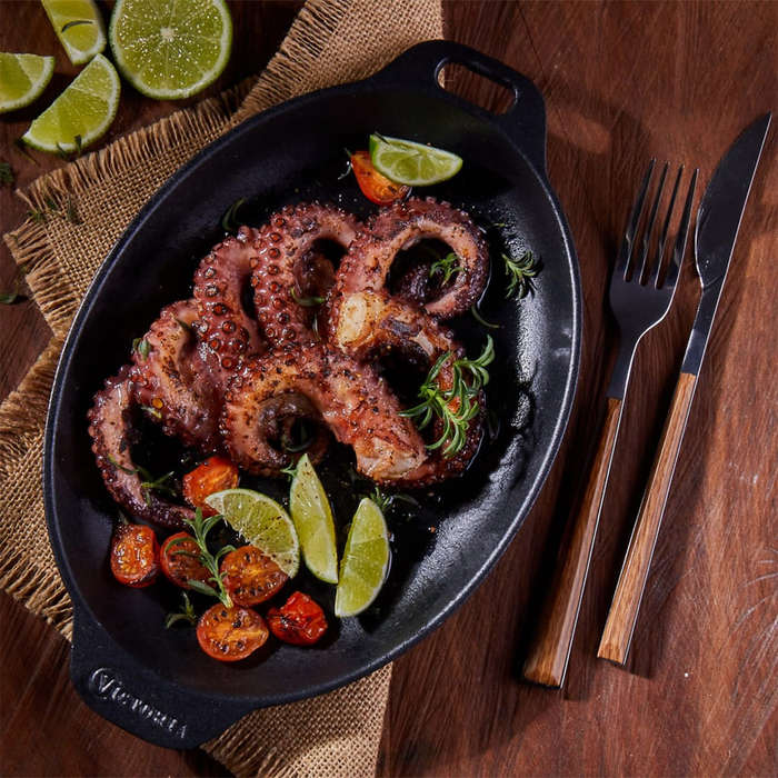 Enamelled Oval Serving Cast Iron Griddle