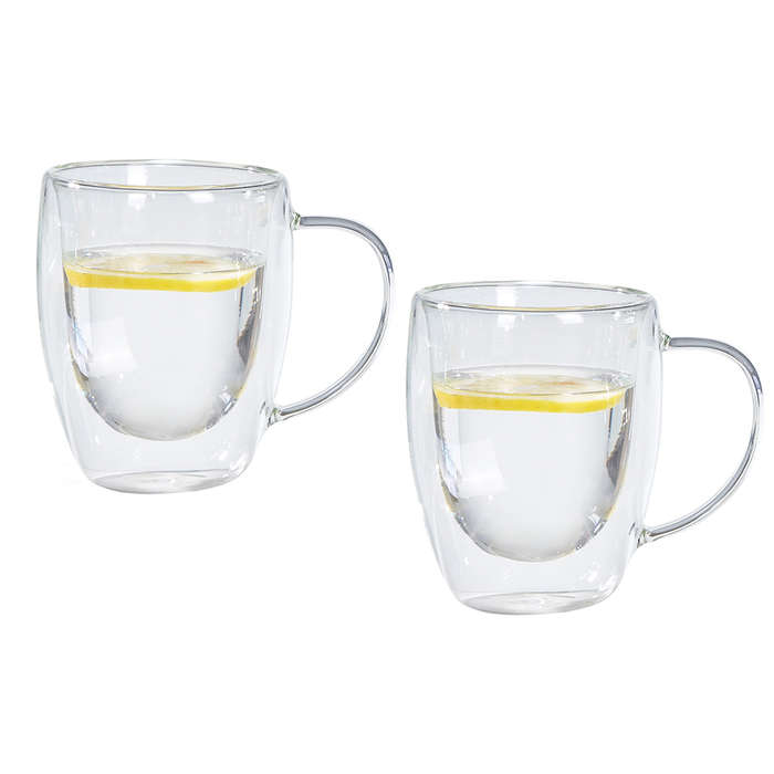Set Of 2 Double Walled Glass Mugs, 450ml