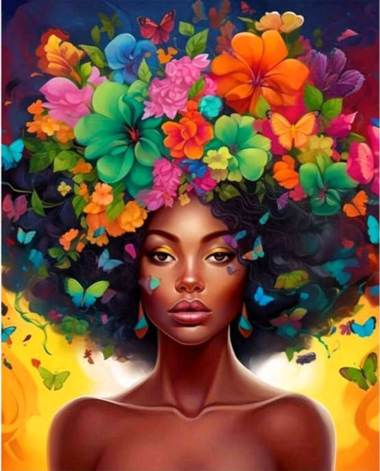 Paint by Numbers: Black Lady with Flower Headpiece