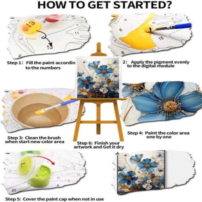 Paint by Numbers: Blue Cosmos Flowers