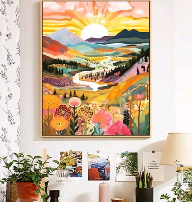 Paint by Numbers: Mountain Sunset Landscape