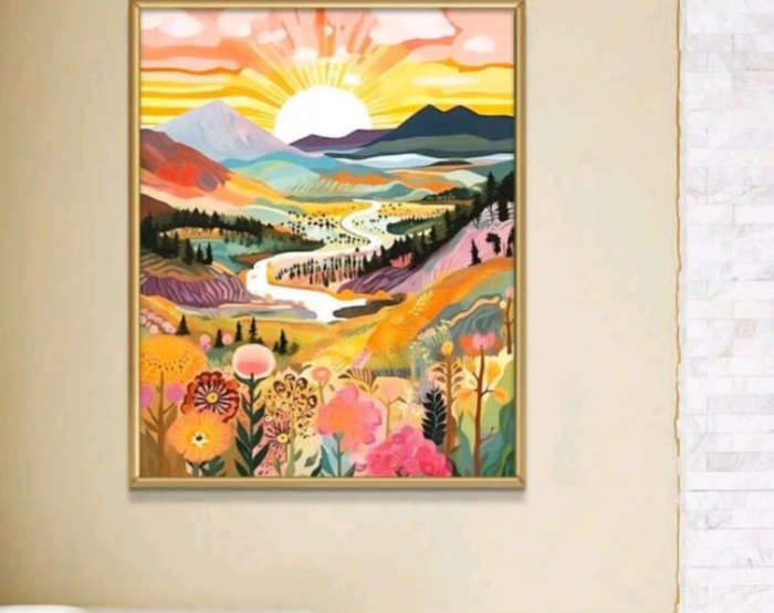 Paint by Numbers: Mountain Sunset Landscape