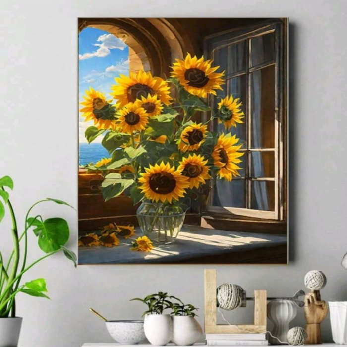 Diamond Dotting: Sunflowers in a Vase
