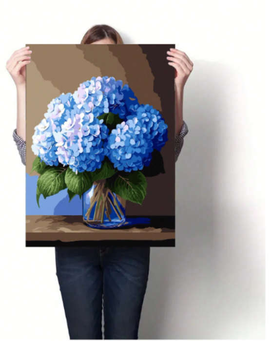Paint by Numbers: Blue Hydrangeas in Glass Vase