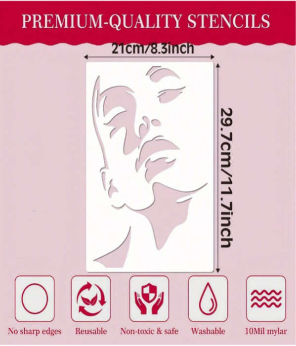 PVC Stencil: 4pc Female Face Silhouette