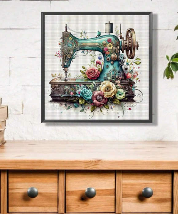 Cross-Stitching: Flowered Sewing Machine