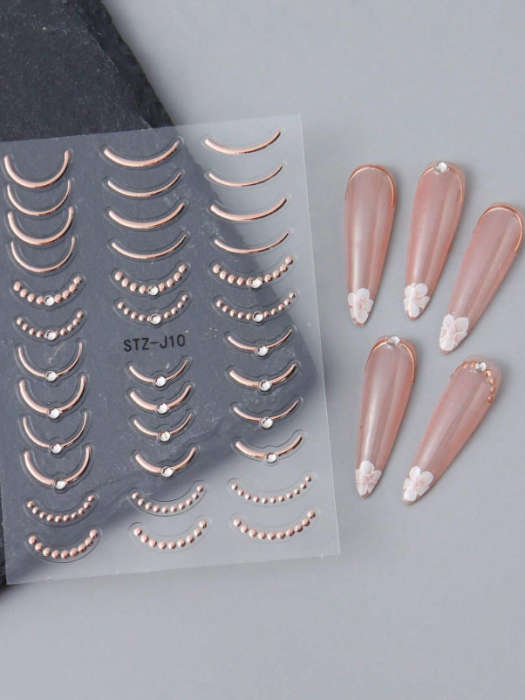3pcs Rose-Gold French Line Nail Art Stickers