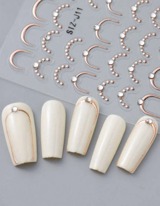 3pcs Rose-Gold French Line Nail Art Stickers