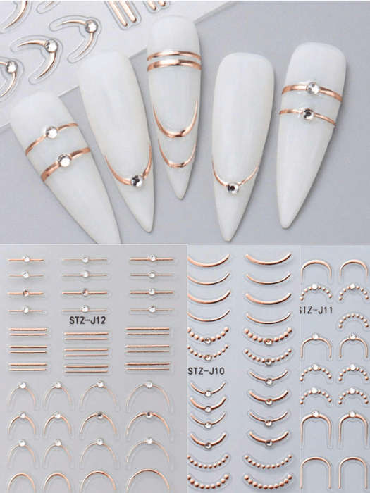 3pcs Rose-Gold French Line Nail Art Stickers