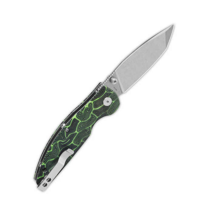 QSP Turtle Punk Liner Lock, 14C28N Stonewashed, Black/green G10 - QS158-C1