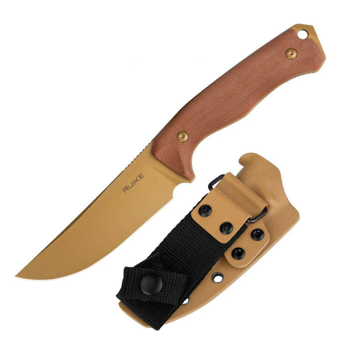RUIKE F186-MN Fixed Blade Knife Gold Blade Brown Handle