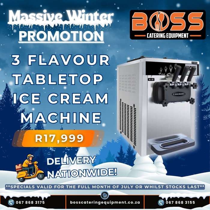 3 Flavour Table Top Ice Cream Machine - STAINLESS STEEL *WINTER SPECIAL*