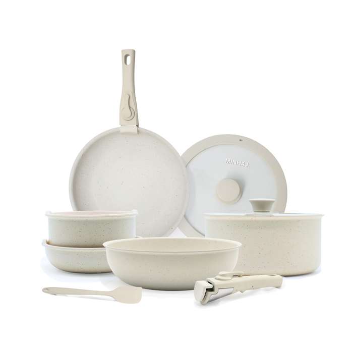 VIRAL 12-Piece Non-Stick Cookware Set With Detachable Handles  VANILLA CREAM