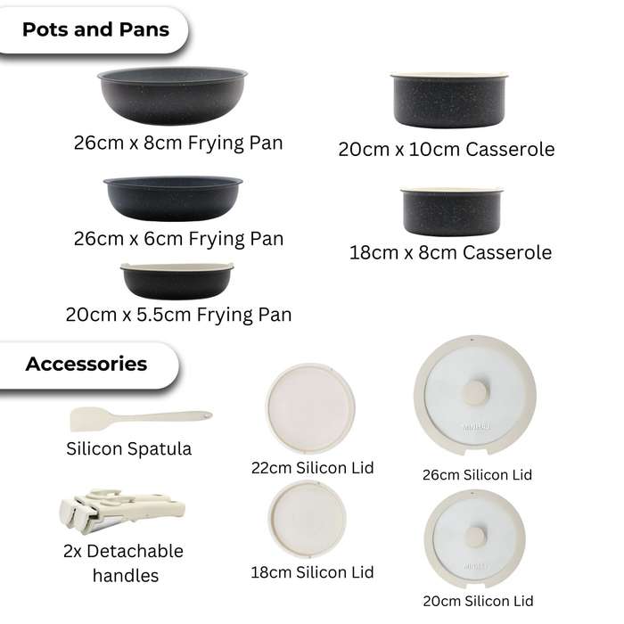 VIRAL 12-Piece Non-Stick Cookware Set With Detachable Handles  VANILLA CREAM