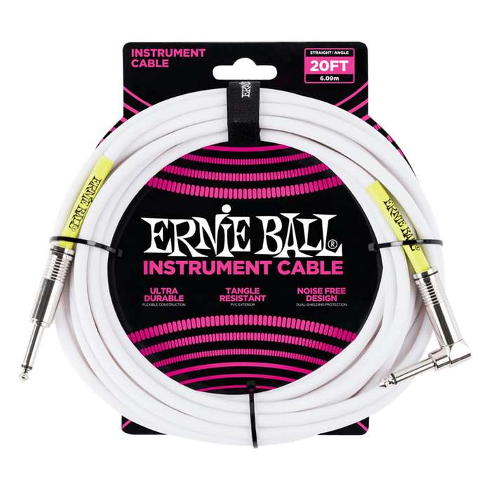 Ernie Ball Straight/Angled Instrument Cable - White - 6m