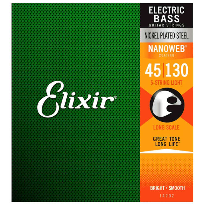 Elixir Nanoweb Light Long-Scale 5-String Bass Strings - (45-130)