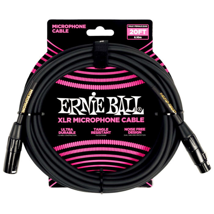 Ernie Ball Male/Female XLR Mic Cable  Black - 6.1m