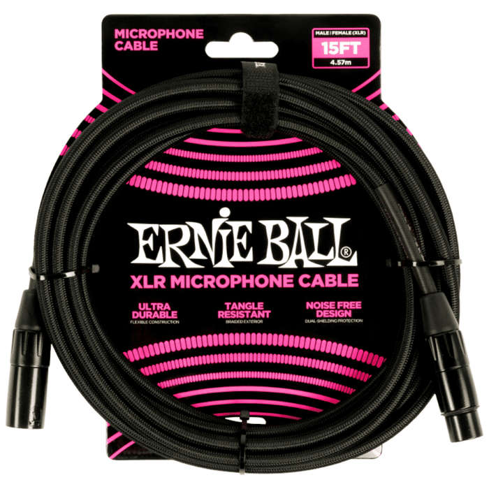 Ernie Ball Braided Male/Female XLR Mic Cable  Black - 4.5m