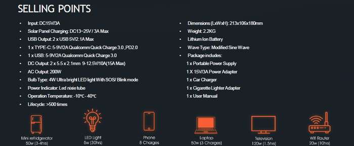 ULTRA-POWER 200W Portable Power Station UP-T202
