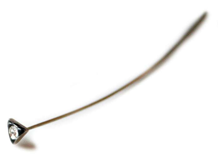 Silver coloured head pin with black triangular head and diamante. 72mm. Each.