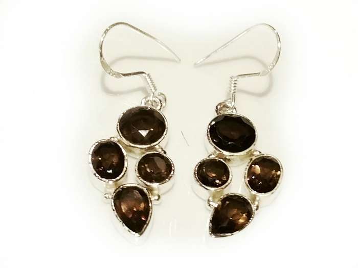 Modern smoky quartz earring pair in 925 silver 25mm