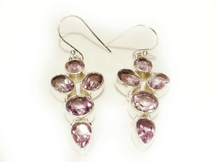 Amethyst earring pair in 925 silver 34mm