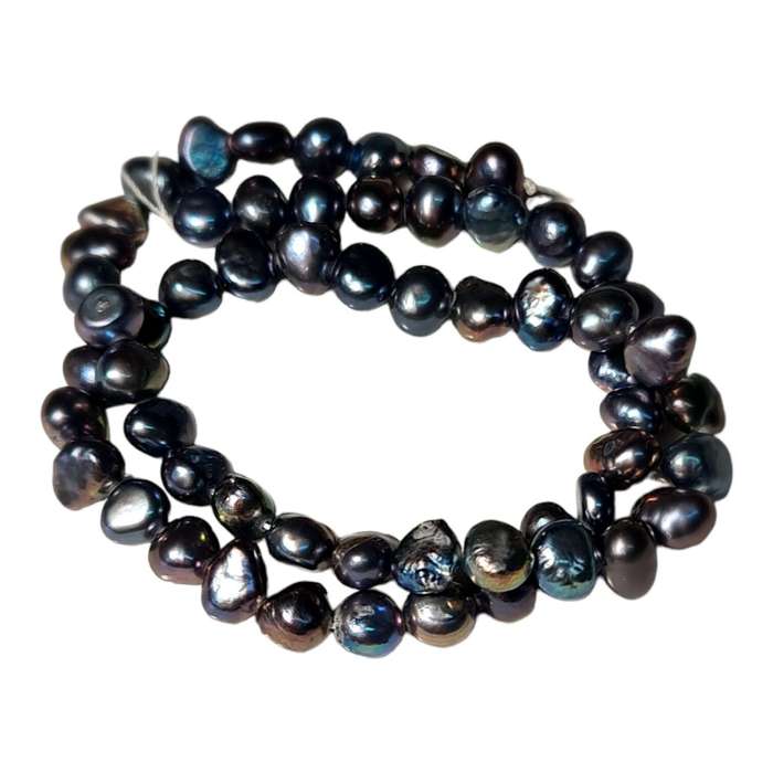 Rainbow grey freshwater pearl string, flatback, 6-7mm, 40cm