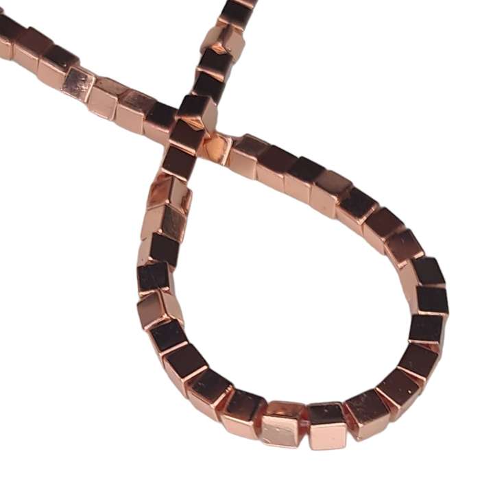 Hematite bead string, squares, rose gold, 3mm, 40cm