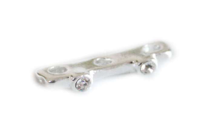 2 x Nickel free spacer w rhinestones, 3 hole, bright silver, 15mm