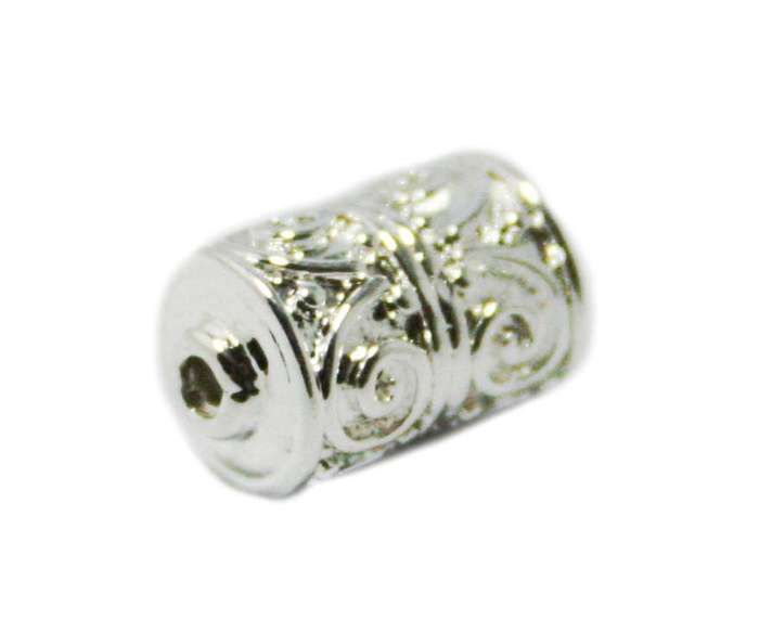 Nickel free double filigree bead, bright silver, 7x12mm