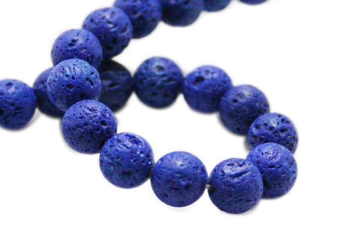 Navy Lava bead string, round, 9mm, 40cm